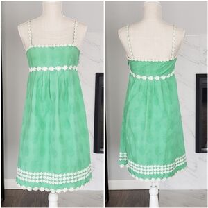 Juicy Couture Vintage Babydoll Dress Womens Size 4 Green White  100% Cotton